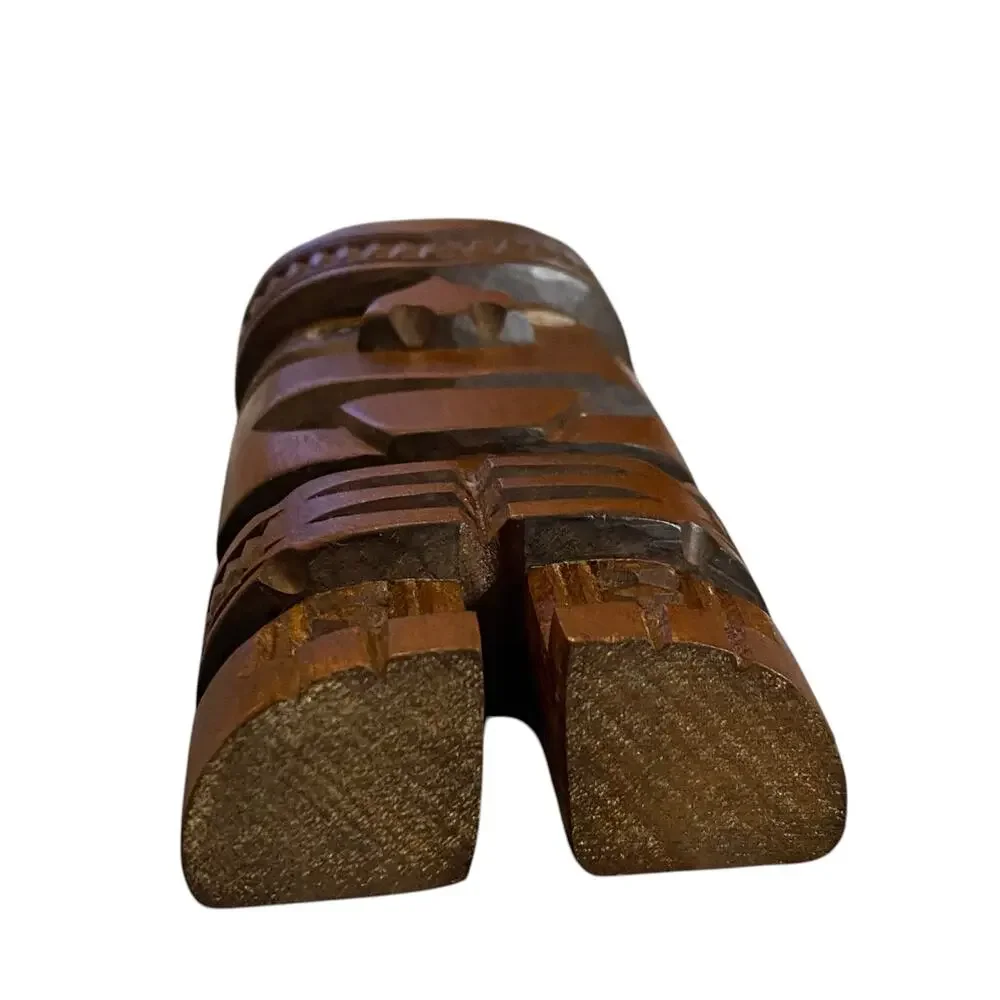 Vintage Maori Teko Wood Carved Tiki Figure New Zealand Abalone Eyes 5